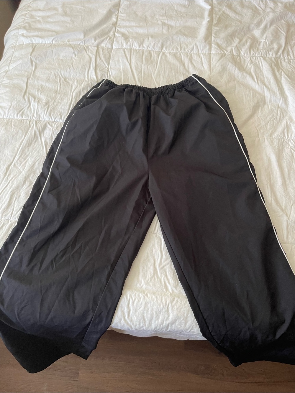 Black Track Pants with White Piping